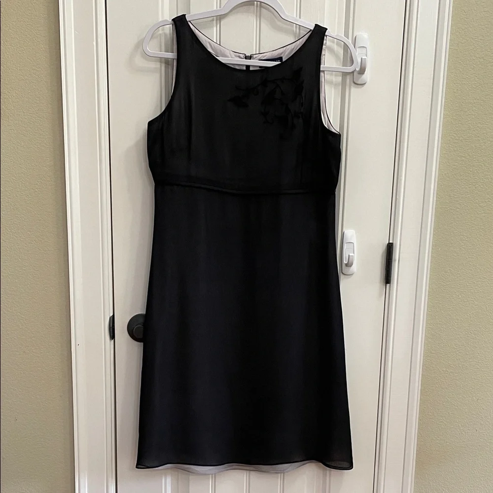 Ann Taylor Silk Black Dress with Embroidery Size 8